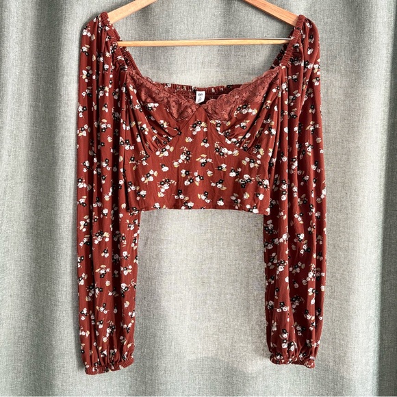 Brown Floral Sweetheart Longsleeve Top from BP size M - Picture 4 of 7